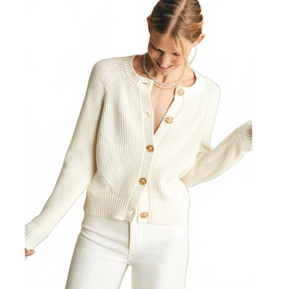 FAHERTY fisherman cardigan cream size XS
